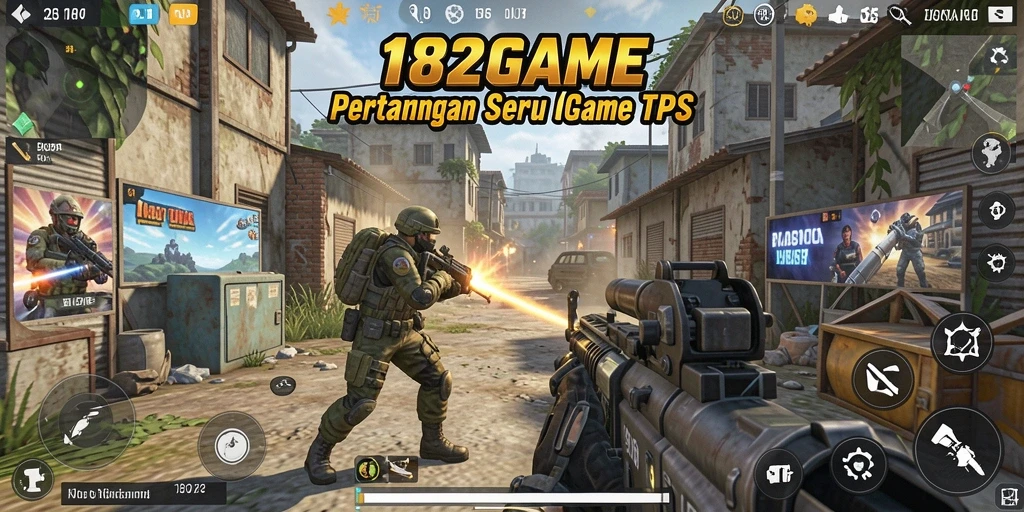 Tampilan aksi seru dalam gameplay 182GAME TPS.