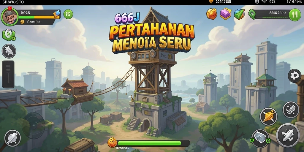 Gameplay seru Tower Defense di 666J dengan banyak menara.