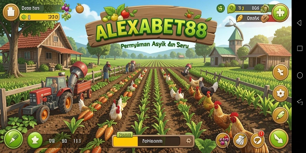 Tampilan gameplay ALEXABET88 dengan aktivitas pertanian yang menyenangkan.