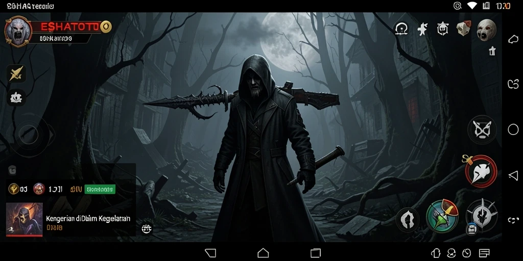 Screenshot ESHATOTO menampilkan suasana menakutkan dan gameplay mendebarkan.