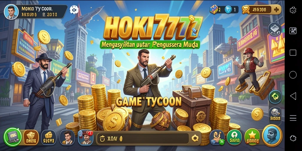 Tampilan gameplay HOKI777 dengan manajemen bisnis yang seru.