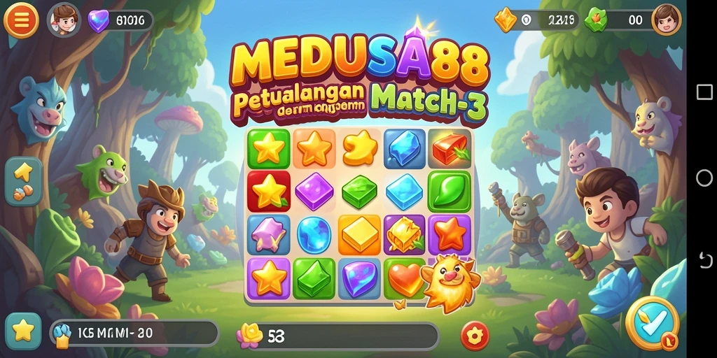 Tampilan gameplay MEDUSA88 dengan suasana penuh warna.