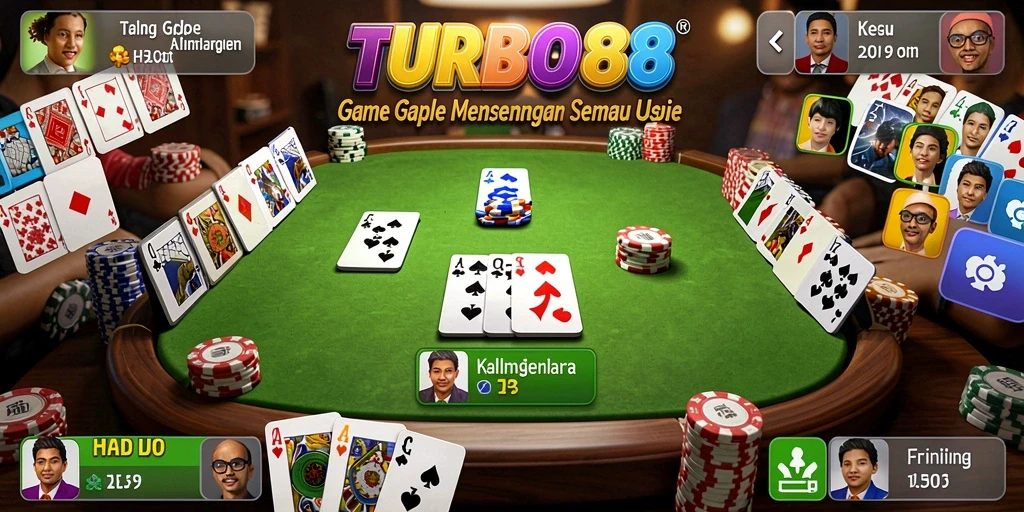 Screenshot permainan TURBO88 dengan tampilan grafis Gaple yang menarik.