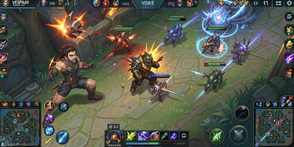 Screenshot menampilkan intensitas pertempuran dalam game VESPA69 MOBA.