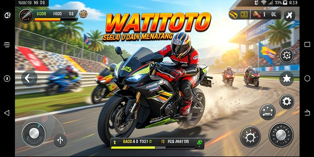 Tampilan menarik dari gameplay WATITOTO saat perlombaan motor berlangsung.