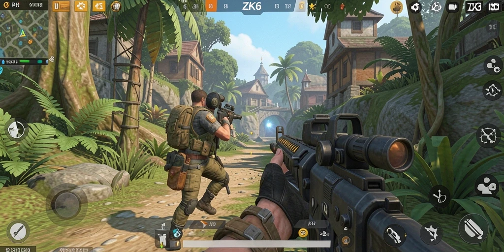 Screenshot gameplay ZK6 menampilkan aksi pertempuran seru dan grafis menawan.